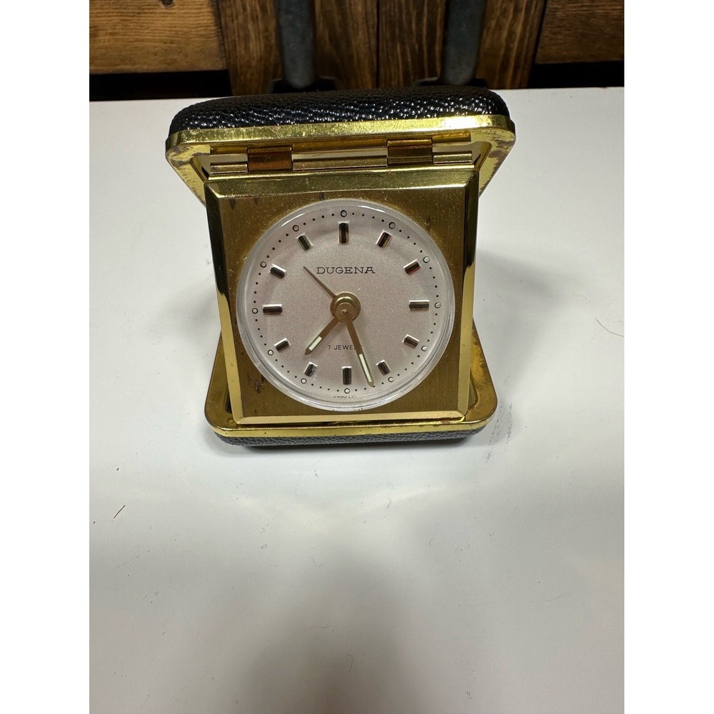 Dugena 7 Jewels‎ Travel Alarm Clock Pocket Case Mechanical Untested As Is